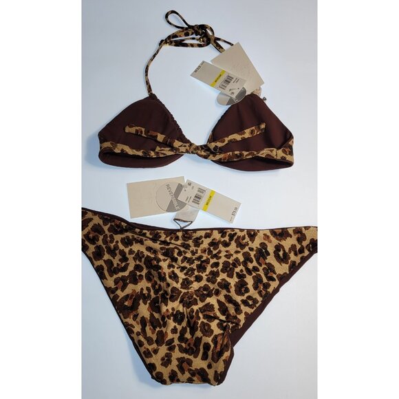 Becca by Rebecca Virtue Triangle Top Bikini Set Reversible Leopard Size Medium - Picture 5 of 12